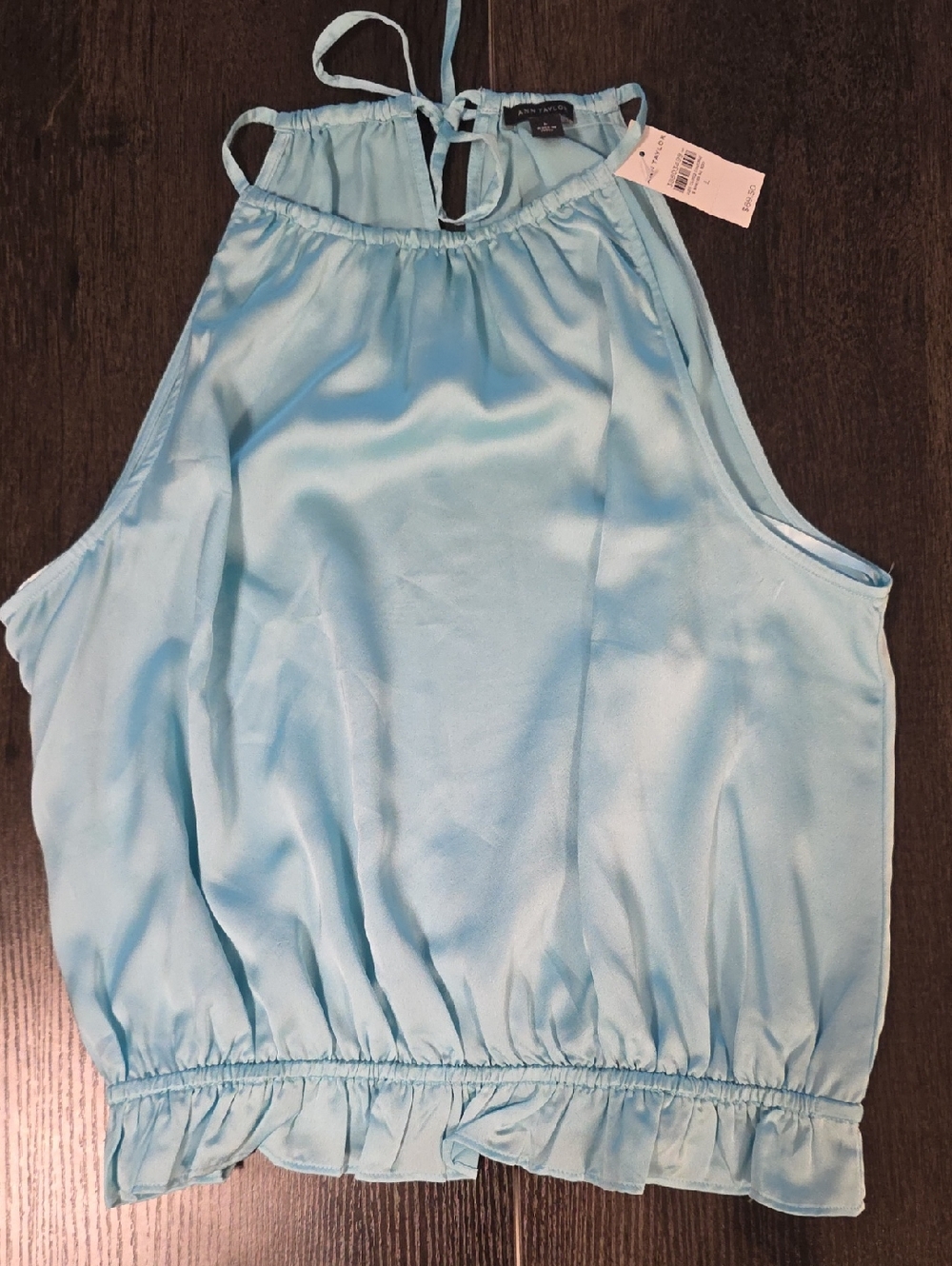 Ann Taylor Light Blue Halter Tie-Back Ruffle Hem Top